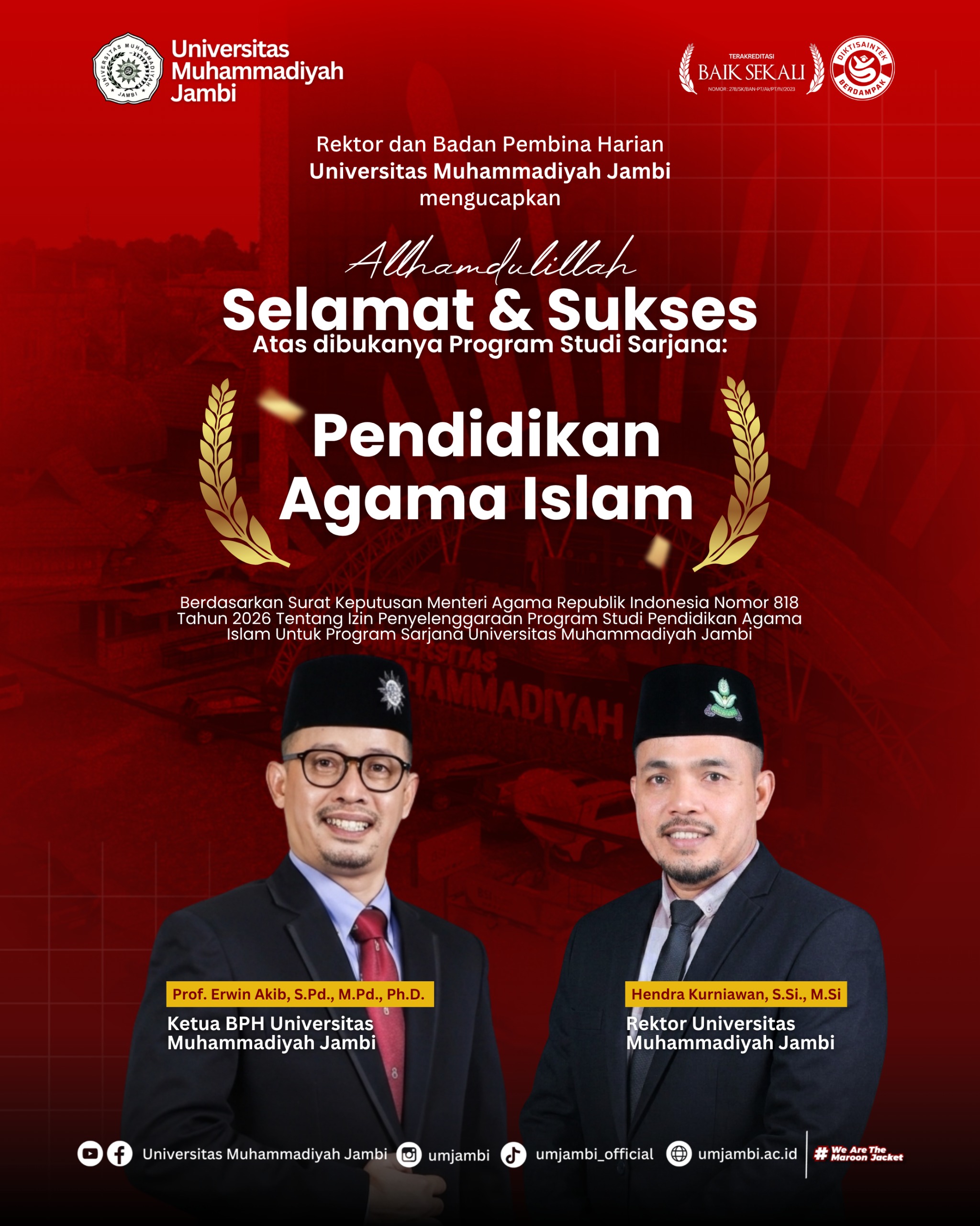 Meneguhkan Cahaya Peradaban: Universitas Muhammadiyah Jambi Resmi Miliki Program Studi Pendidikan Agama Islam
